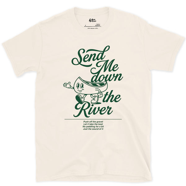 Send Me Down the River design on a Natural Gildan Softstyle t-shirt