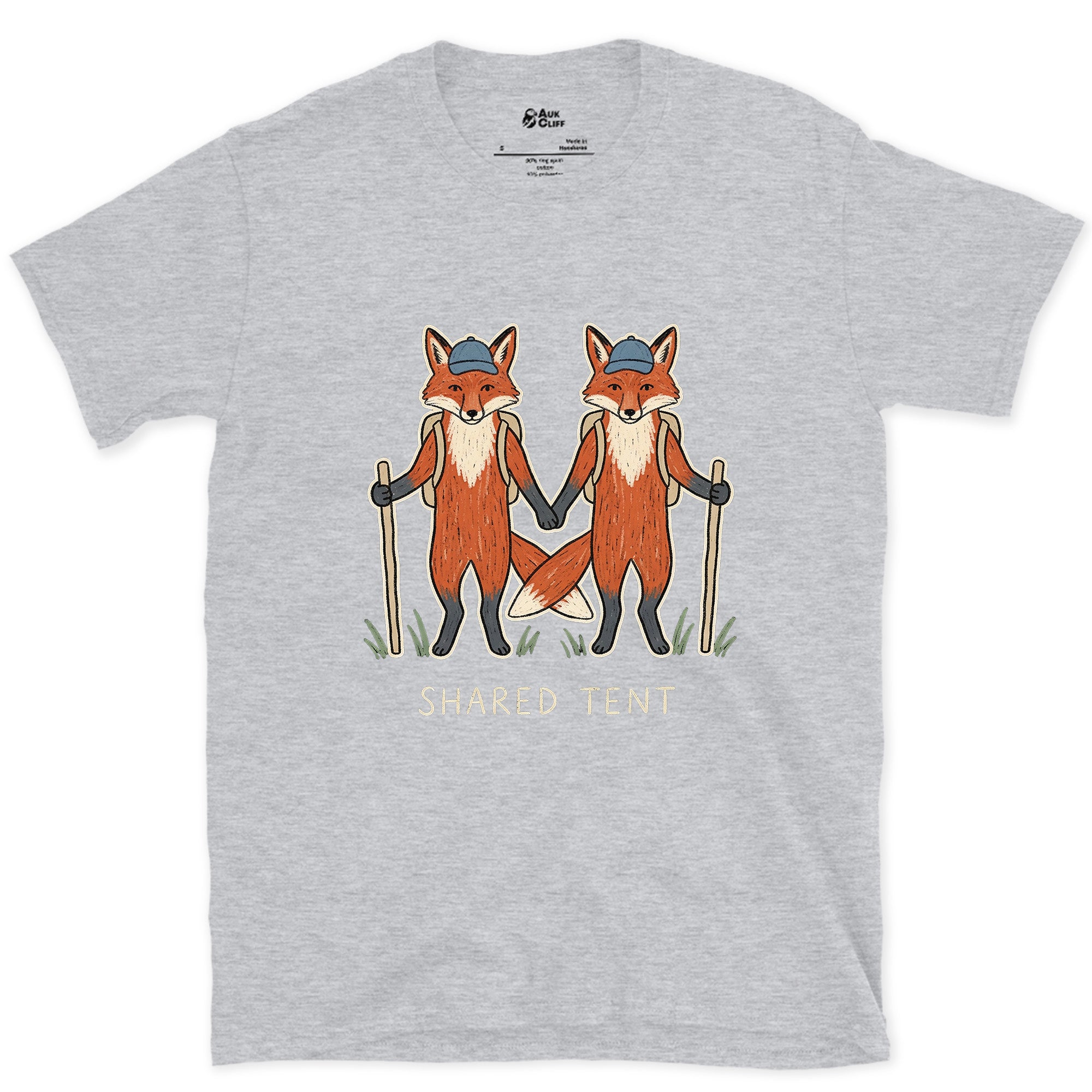 Built for Two, Foxes on the Trail design on a Sport Grey Gildan Softstyle t-shirt