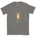 Sharp End, Sabretooth Hiker design on a Charcoal Gildan Softstyle t-shirt