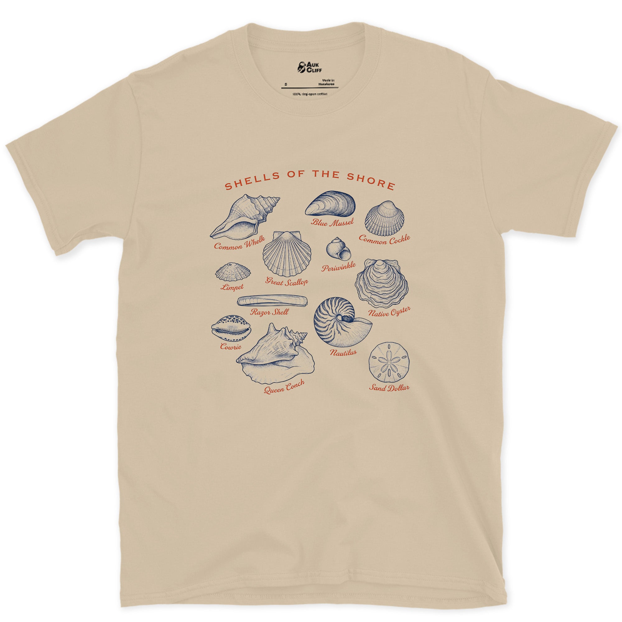 Shells of the Shore, Thirteen Specimens design on a Sand Gildan Softstyle t-shirt