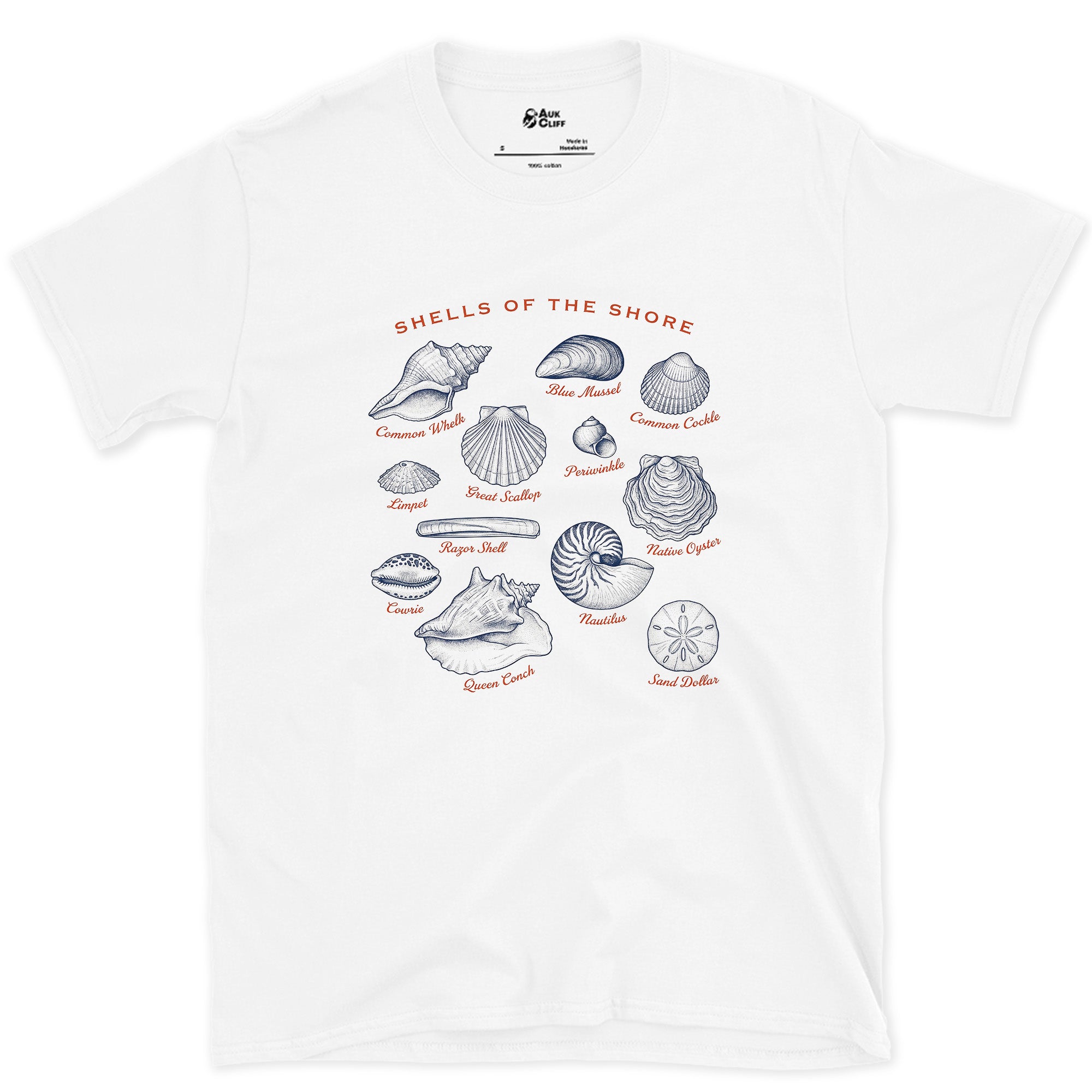 Shells of the Shore, Thirteen Specimens design on a White Gildan Softstyle t-shirt