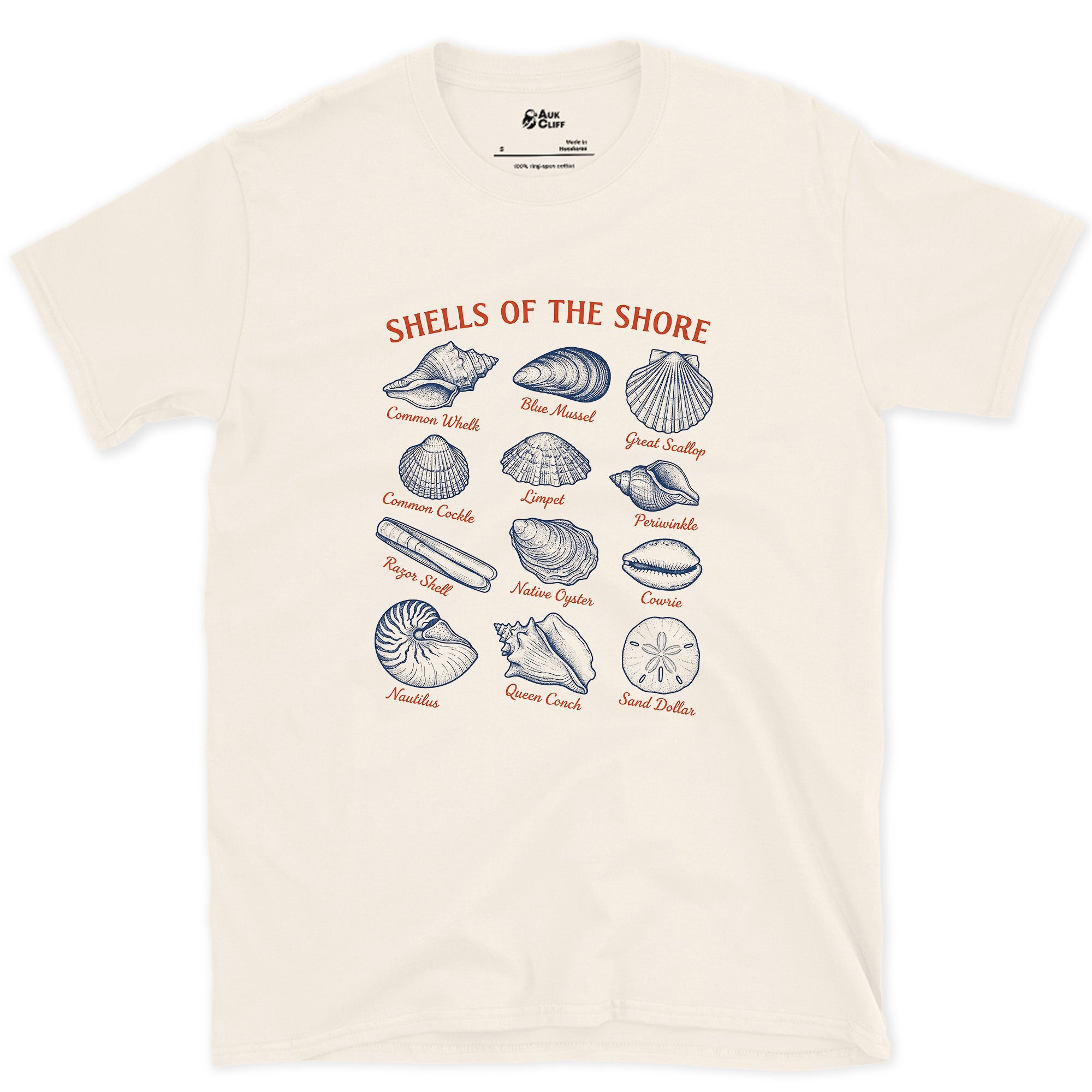 Thirteen Shells of the Shore design on a Natural Gildan Softstyle t-shirt