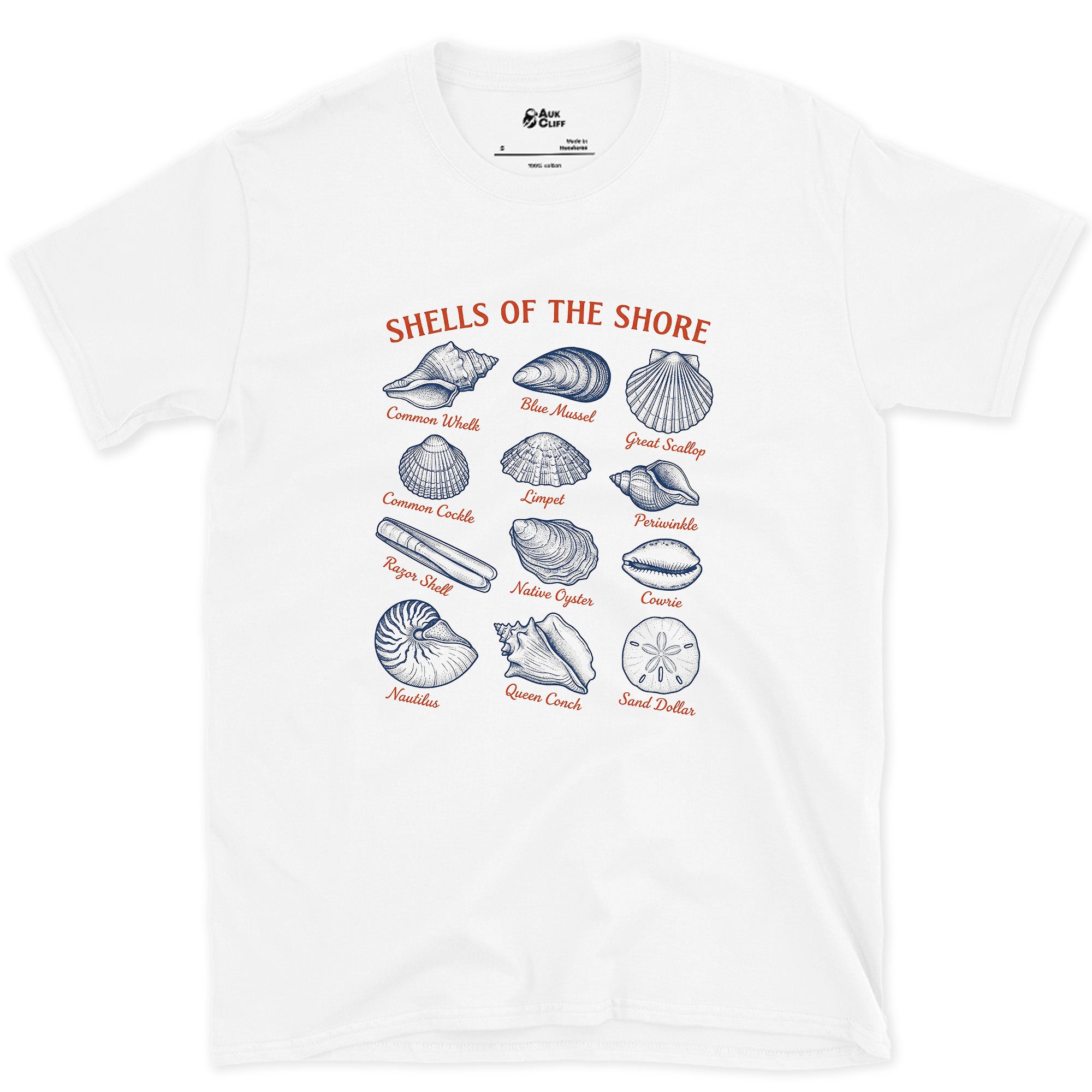 Thirteen Shells of the Shore design on a White Gildan Softstyle t-shirt