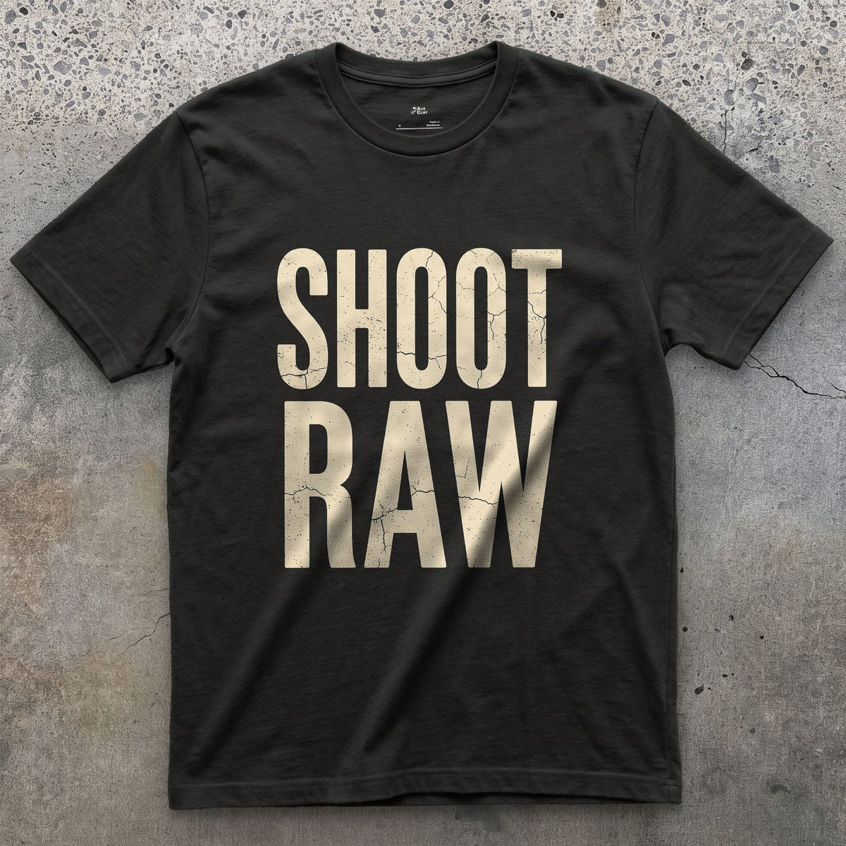 Shoot Raw, the Only Camera Setting design on a Black Gildan Softstyle t-shirt