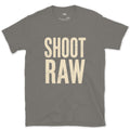 Shoot Raw, the Only Camera Setting design on a Charcoal Gildan Softstyle t-shirt