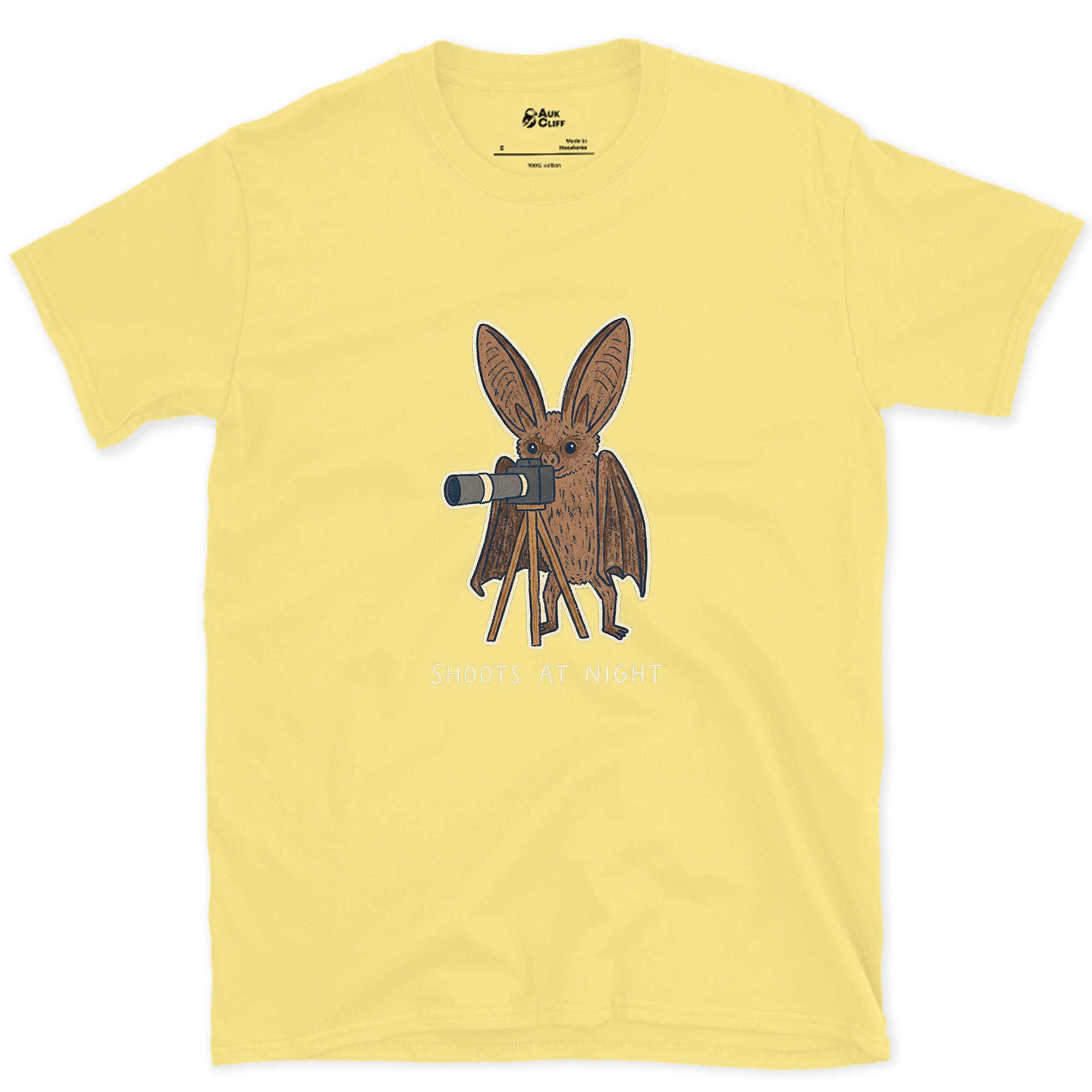 Bat Shoots at Night design on a Cornsilk Gildan Softstyle t-shirt