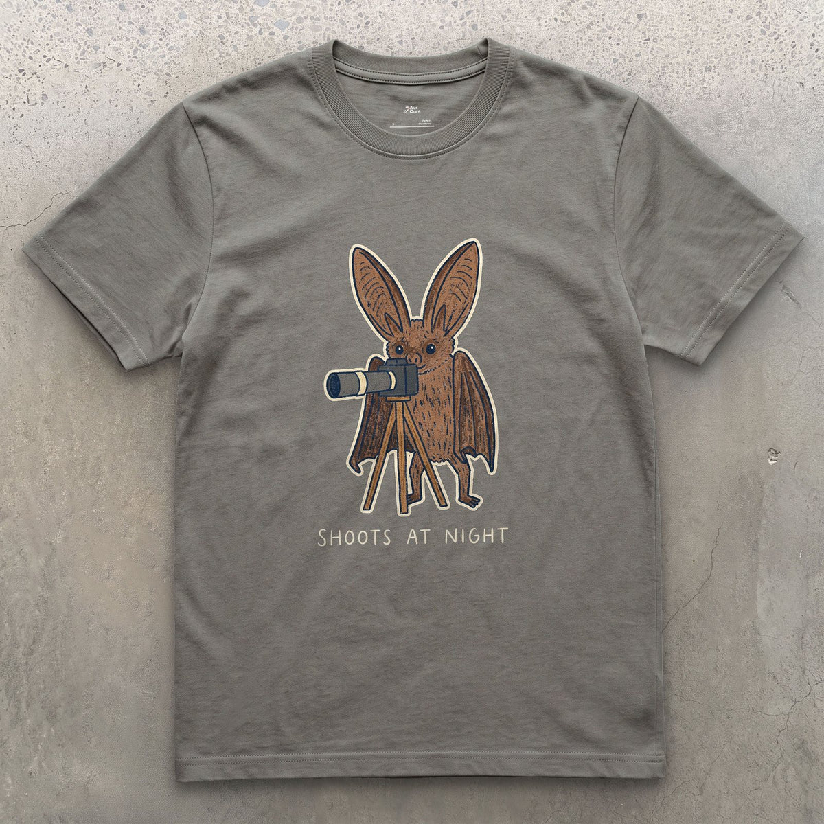 Bat Shoots at Night design on a Charcoal Gildan Softstyle t-shirt