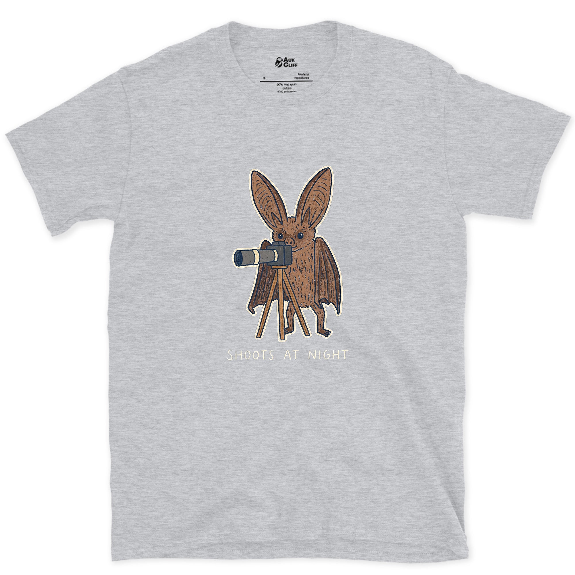 Bat Shoots at Night design on a Sport Grey Gildan Softstyle t-shirt