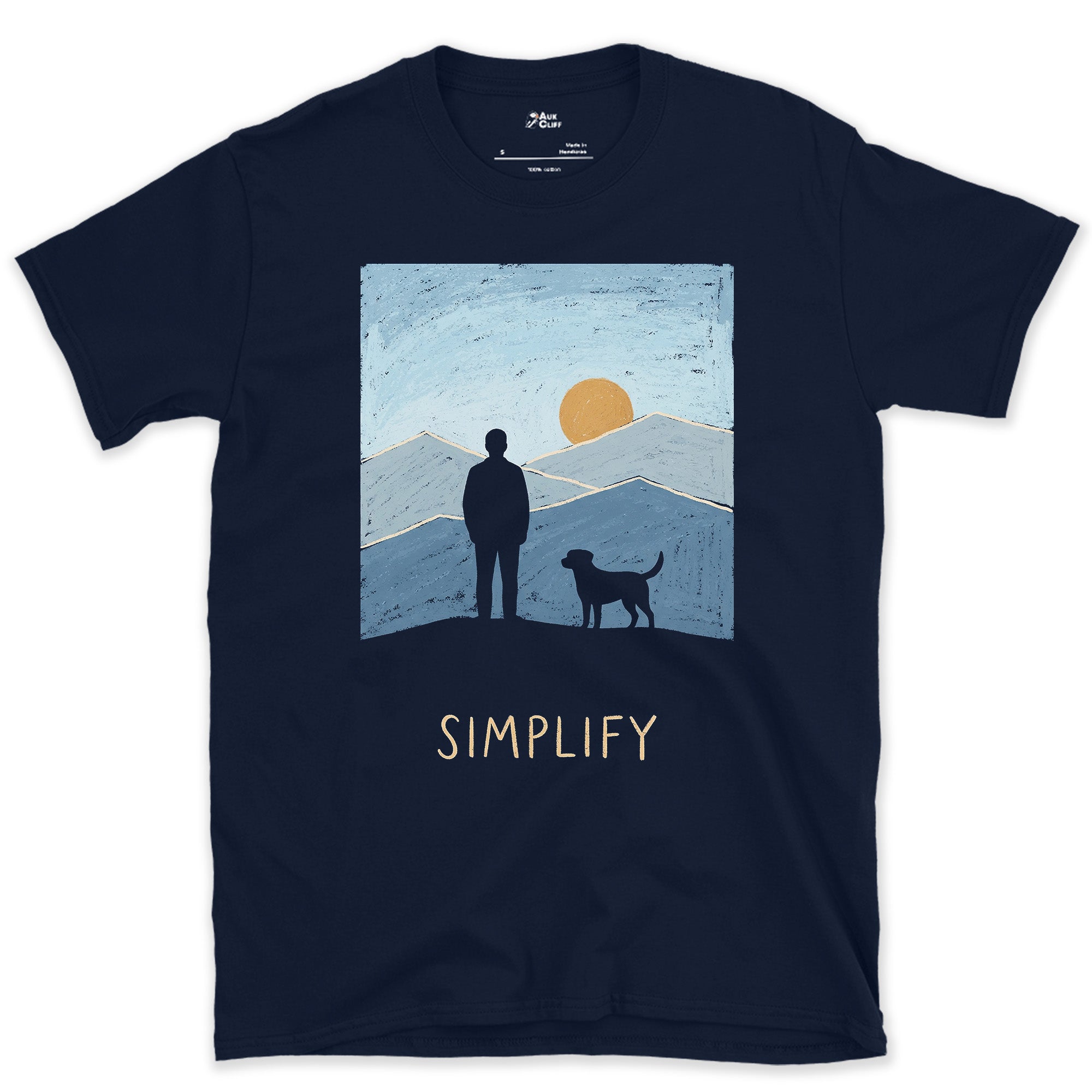 Simplify, Person and Dog on the Ridge design on a Navy Gildan Softstyle t-shirt