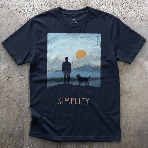 Simplify, Person and Dog on the Ridge design on a Navy Gildan Softstyle t-shirt