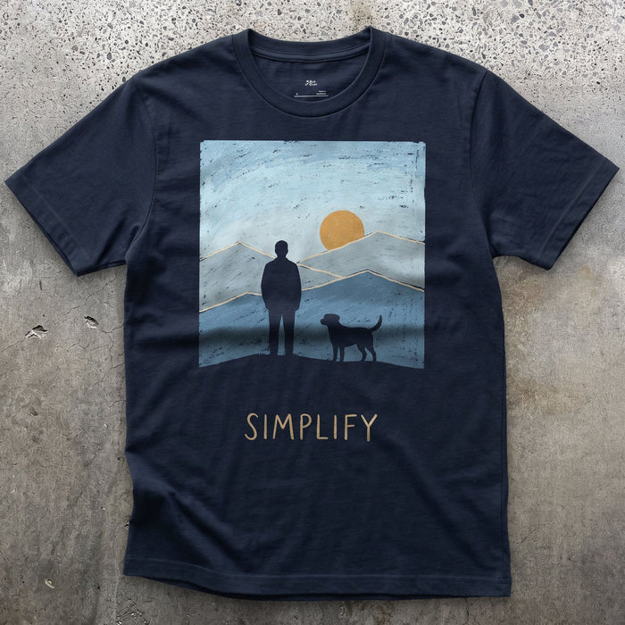 Simplify, Person and Dog on the Ridge design on a Navy Gildan Softstyle t-shirt
