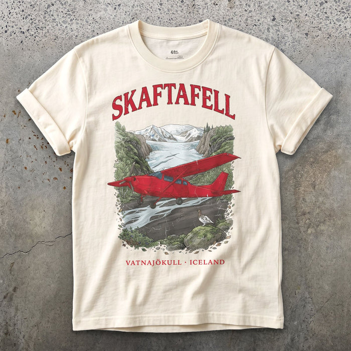 Skaftafell Bush Plane design on a Natural Gildan Softstyle t-shirt