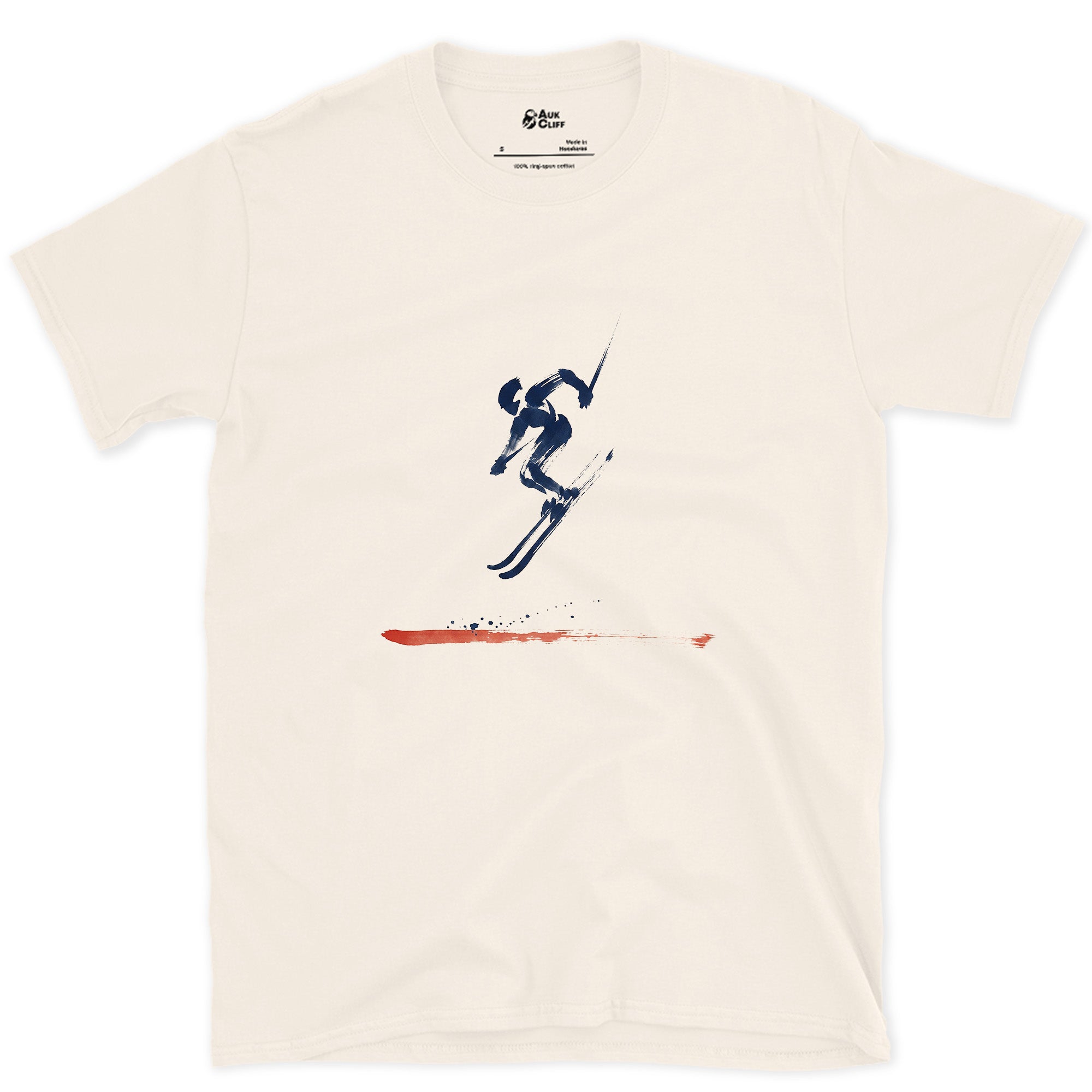 Boots Tucked at the Top of the Jump design on a Natural Gildan Softstyle t-shirt