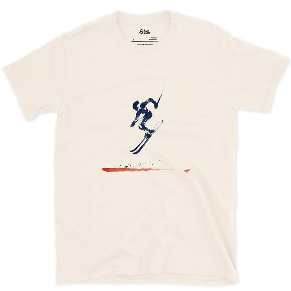 Boots Tucked at the Top of the Jump design on a Natural Gildan Softstyle t-shirt
