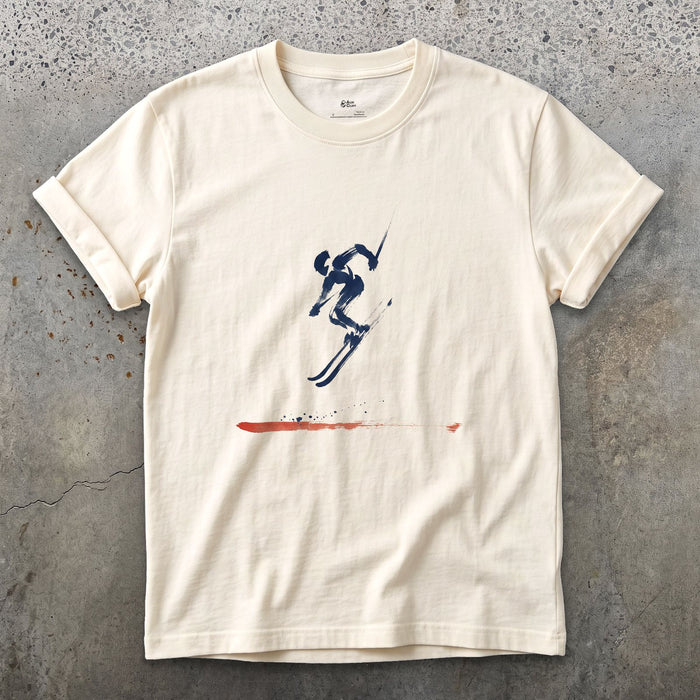 Boots Tucked at the Top of the Jump design on a Natural Gildan Softstyle t-shirt