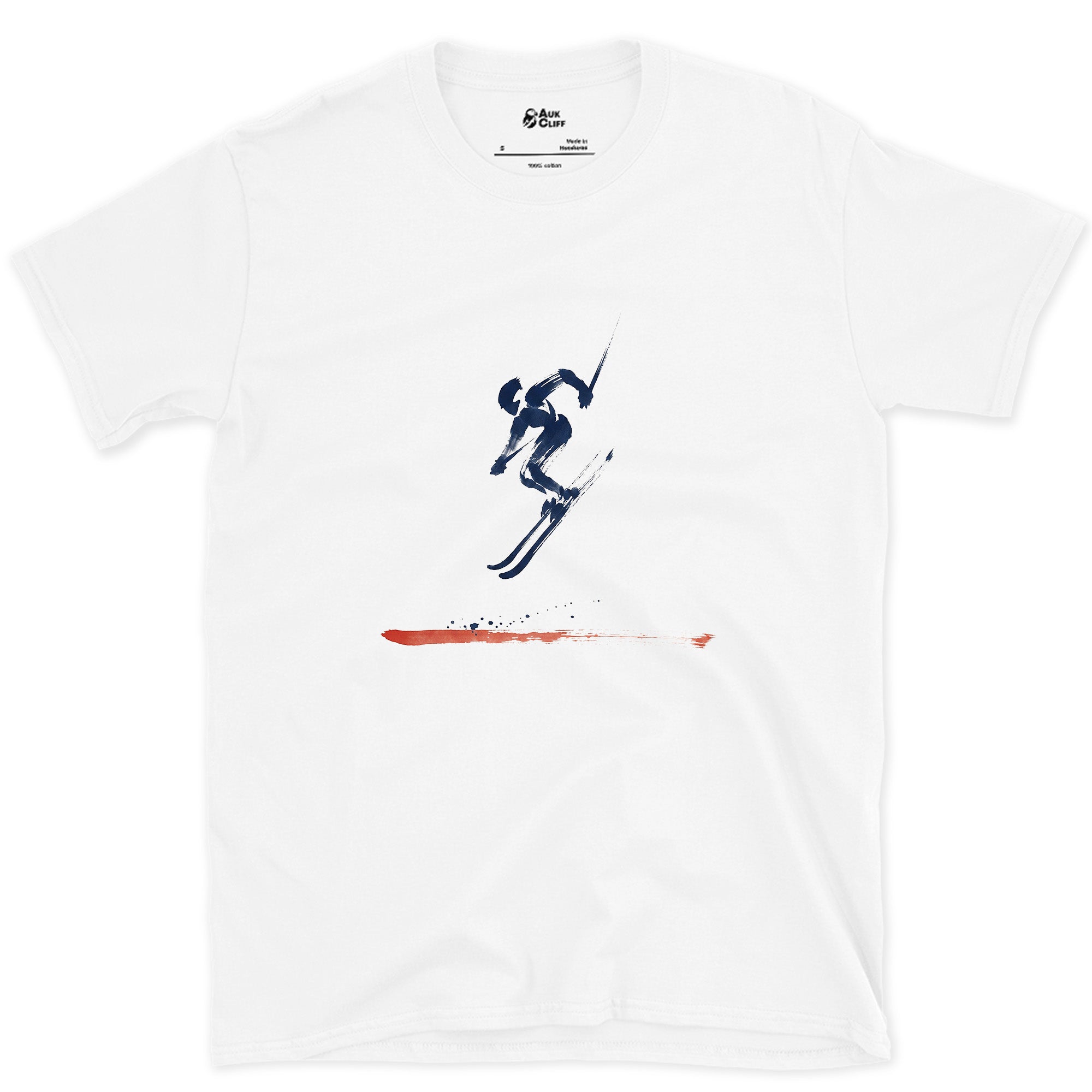Boots Tucked at the Top of the Jump design on a White Gildan Softstyle t-shirt