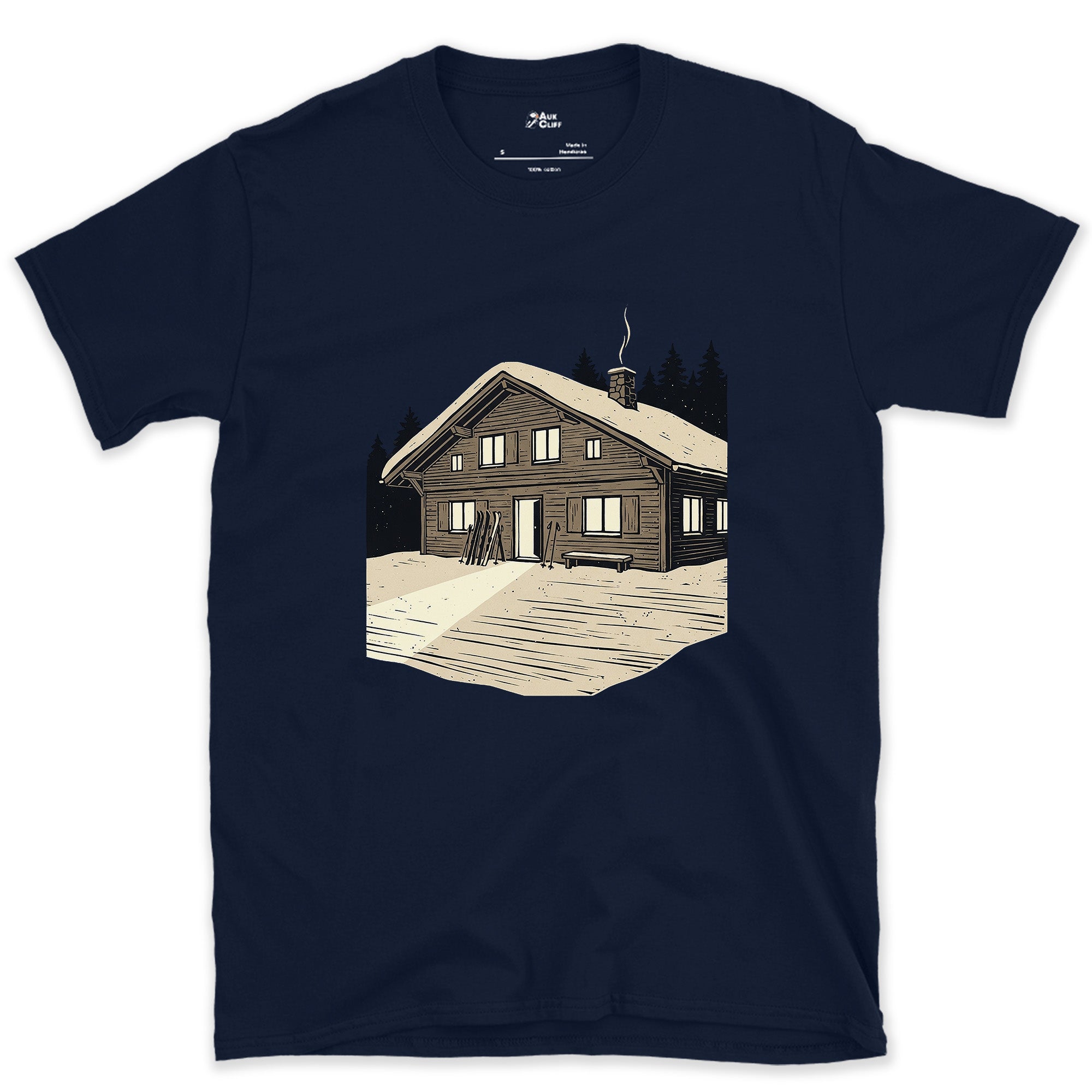 The Only Bright Shape in the Frame, Ski Lodge design on a Navy Gildan Softstyle t-shirt