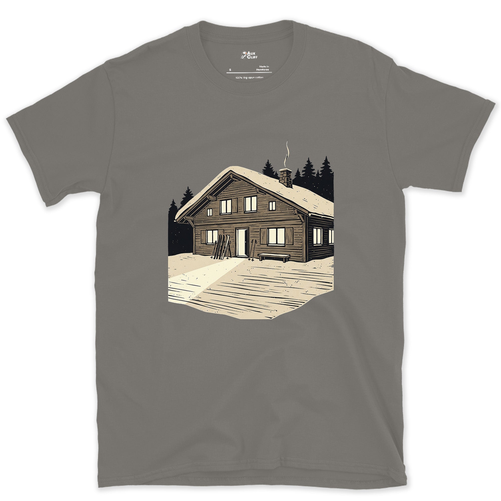 The Only Bright Shape in the Frame, Ski Lodge design on a Charcoal Gildan Softstyle t-shirt