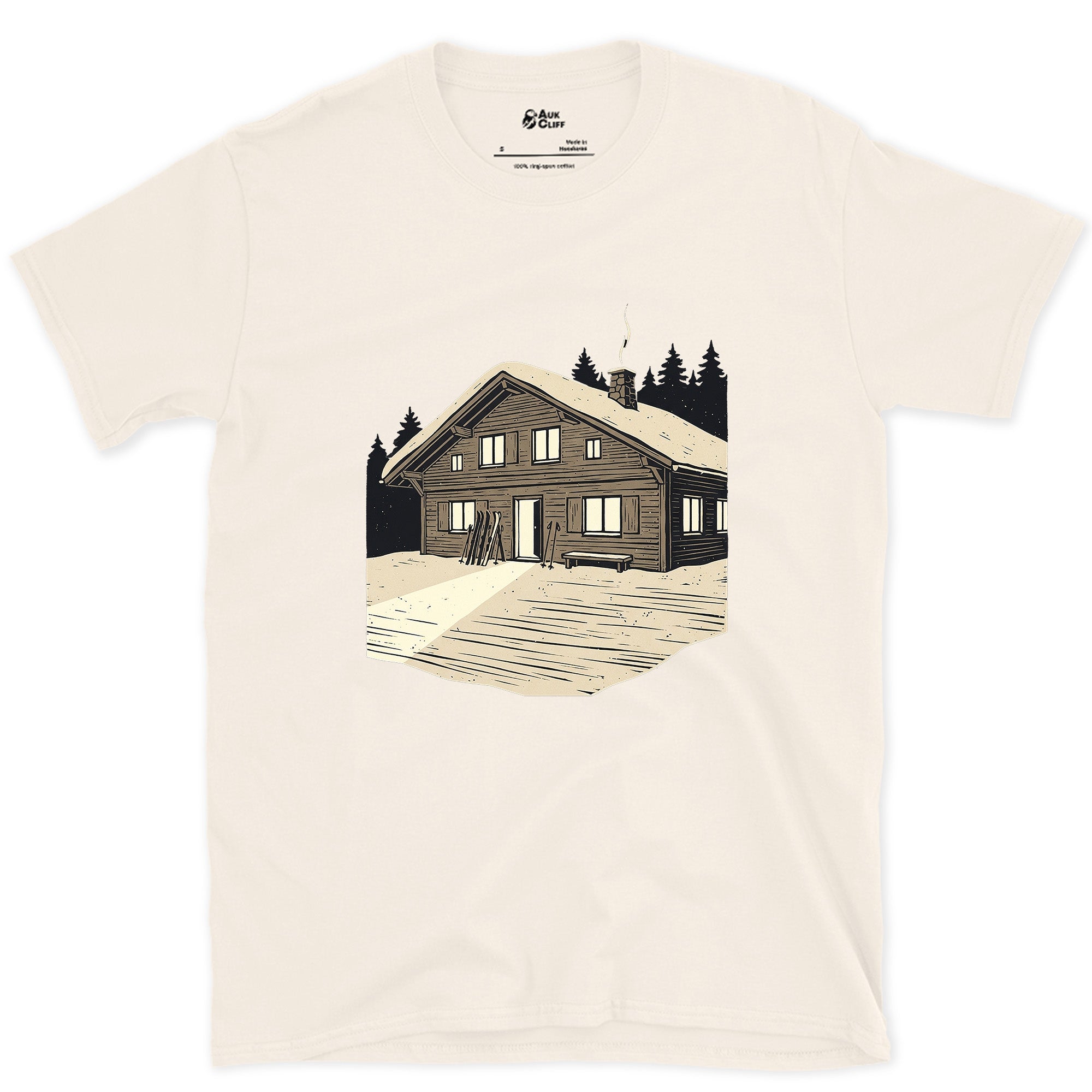The Only Bright Shape in the Frame, Ski Lodge design on a Natural Gildan Softstyle t-shirt