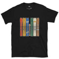 Racked Up and Ready, the Whole Ski Quiver design on a Black Gildan Softstyle t-shirt