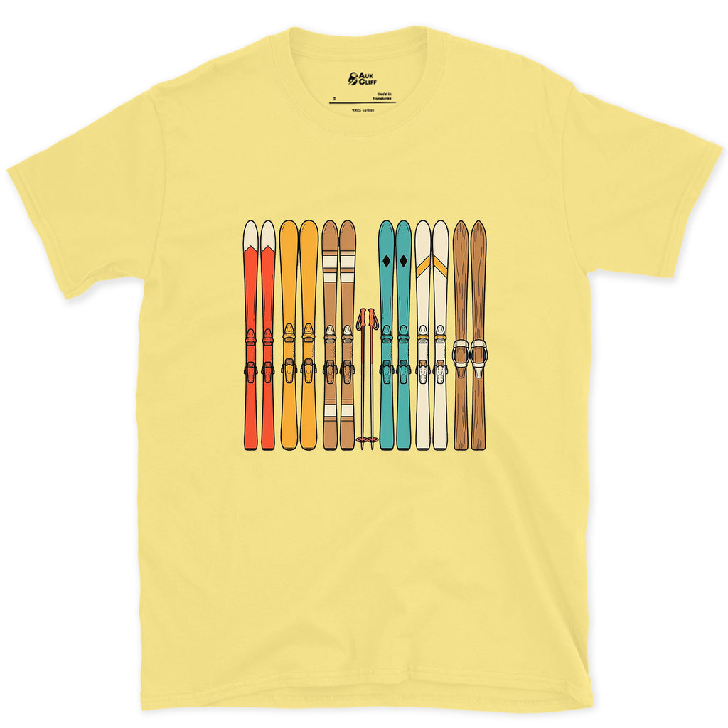 The Lineup at the Base of the Lift design on a Cornsilk Gildan Softstyle t-shirt