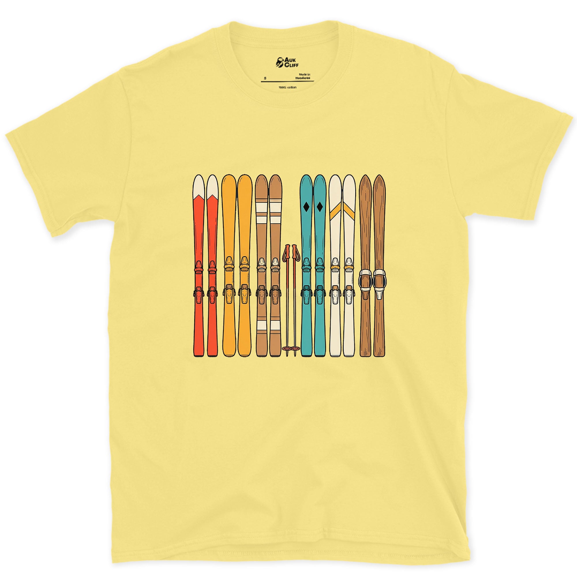 The Lineup at the Base of the Lift design on a Cornsilk Gildan Softstyle t-shirt