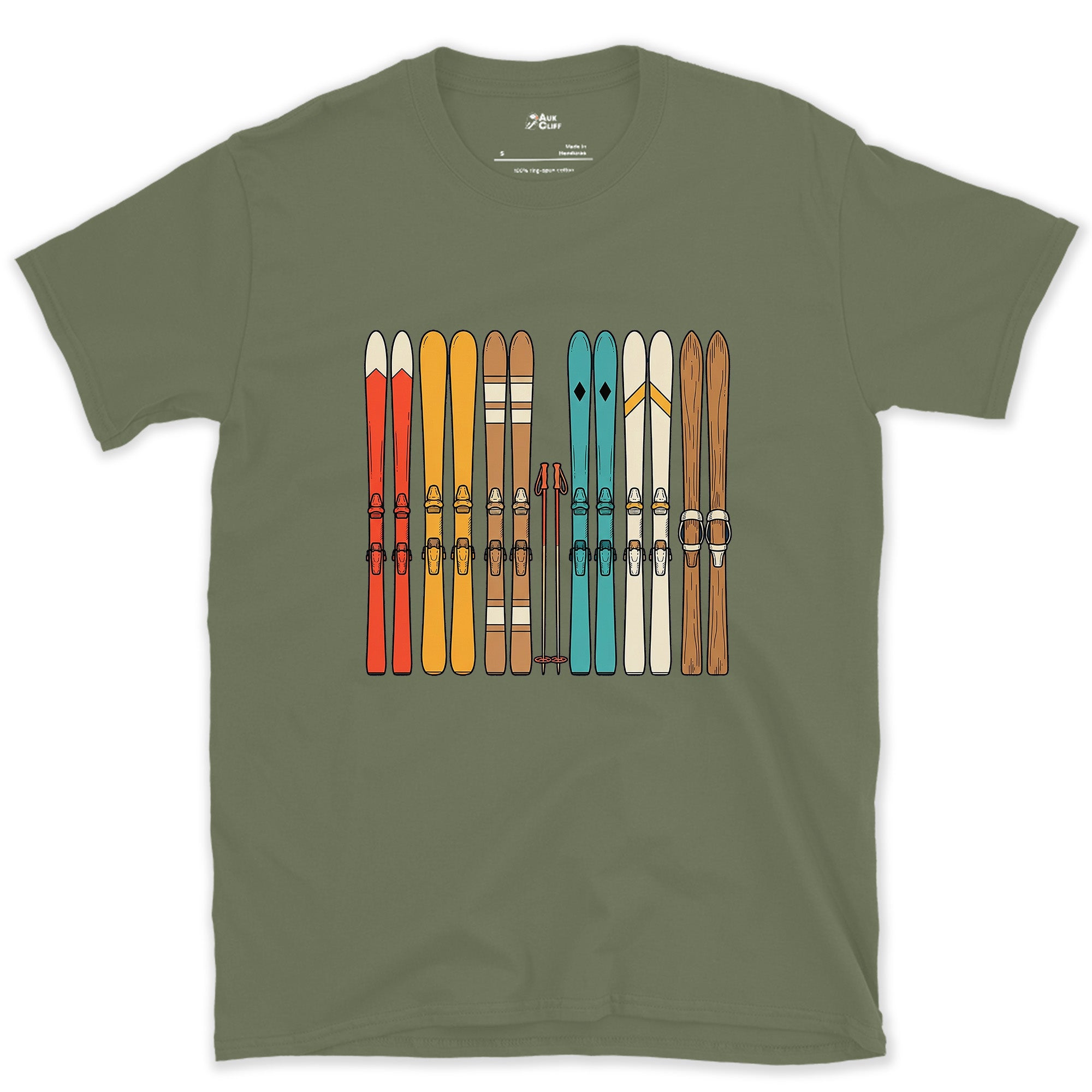 The Lineup at the Base of the Lift design on a Military Green Gildan Softstyle t-shirt