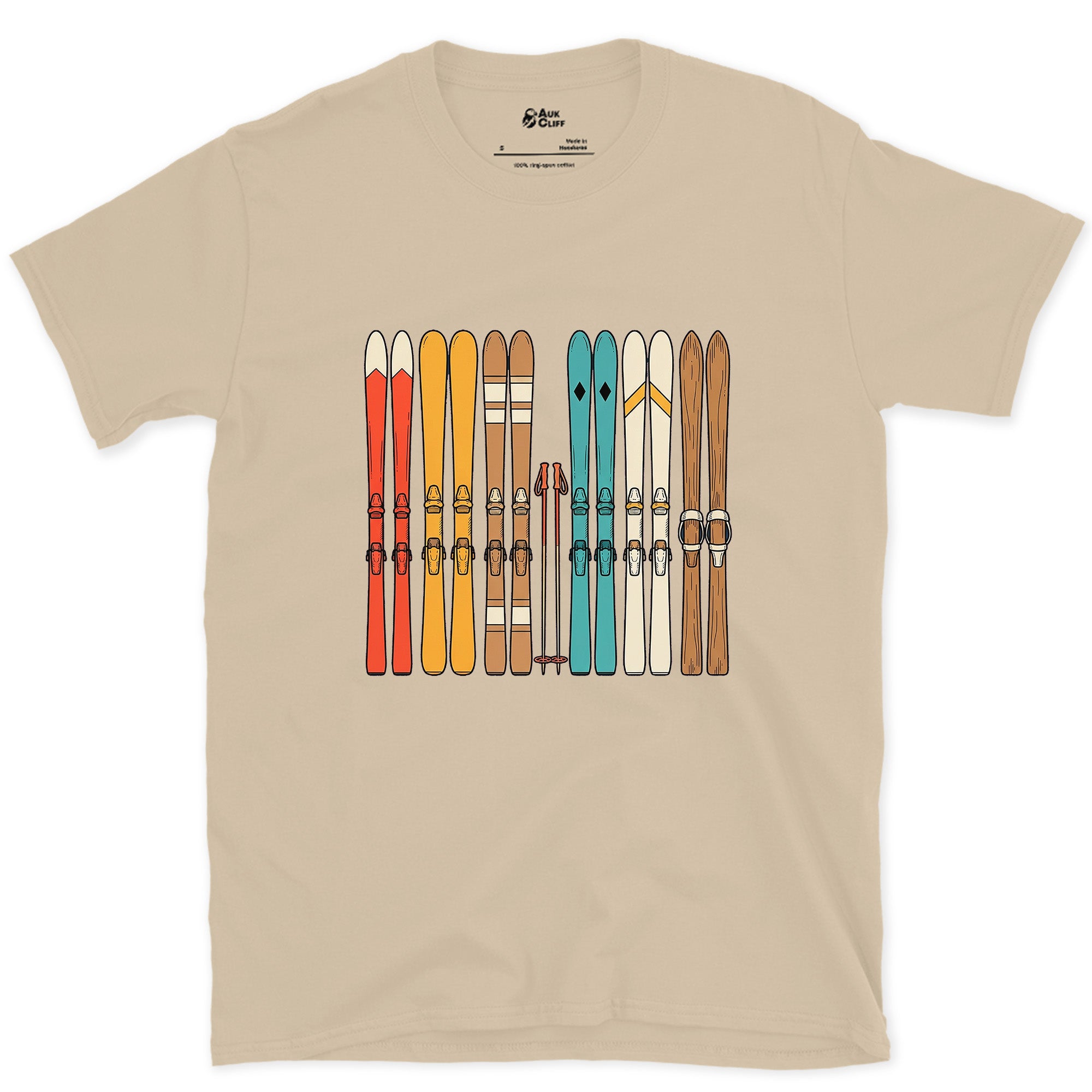 The Lineup at the Base of the Lift design on a Sand Gildan Softstyle t-shirt