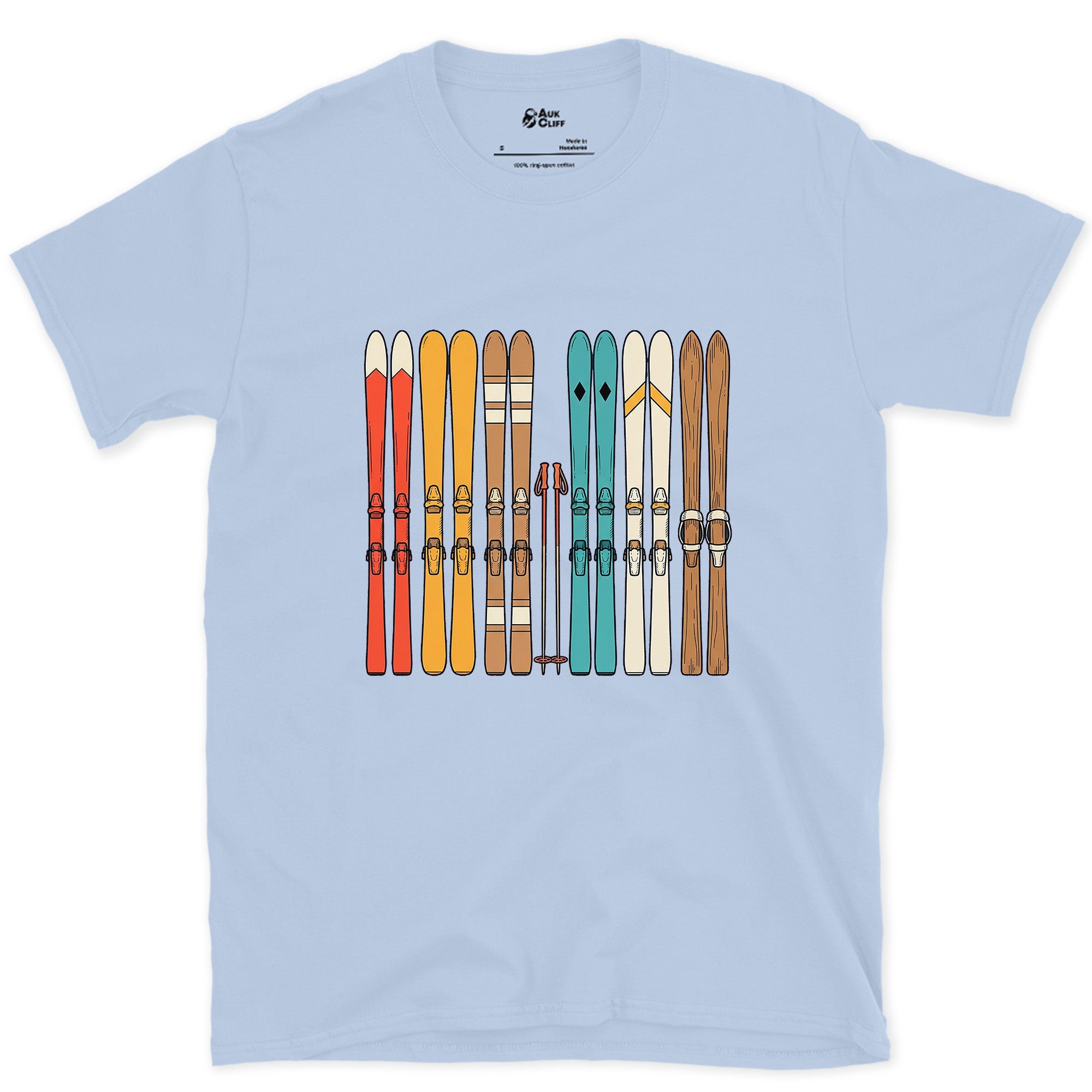 The Lineup at the Base of the Lift design on a Light Blue Gildan Softstyle t-shirt