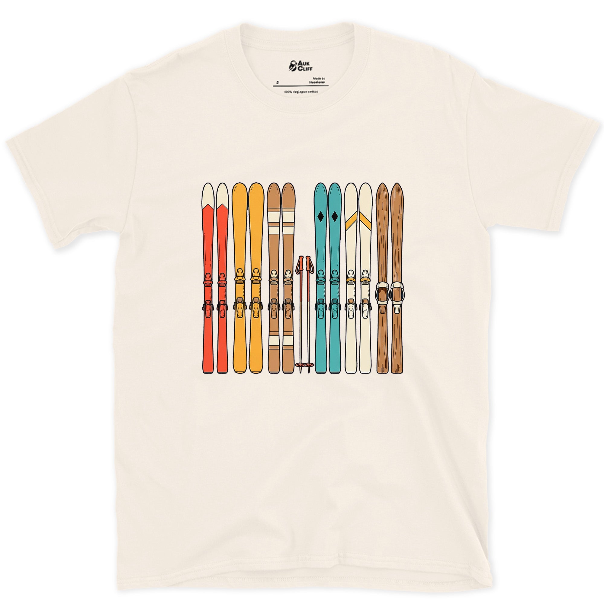 The Lineup at the Base of the Lift design on a Natural Gildan Softstyle t-shirt