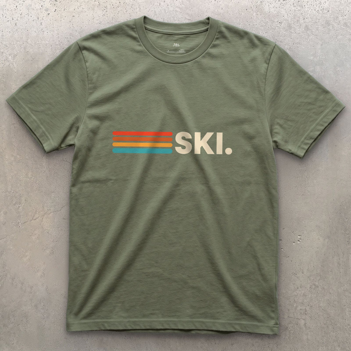 Already Decided, Ski Full Stop design on a Military Green Gildan Softstyle t-shirt