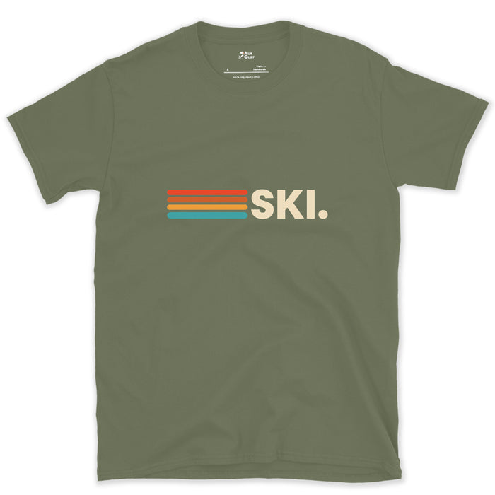 Already Decided, Ski Full Stop design on a Military Green Gildan Softstyle t-shirt