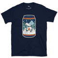 Flames Under Peaks, Held in a Can design on a Navy Gildan Softstyle t-shirt