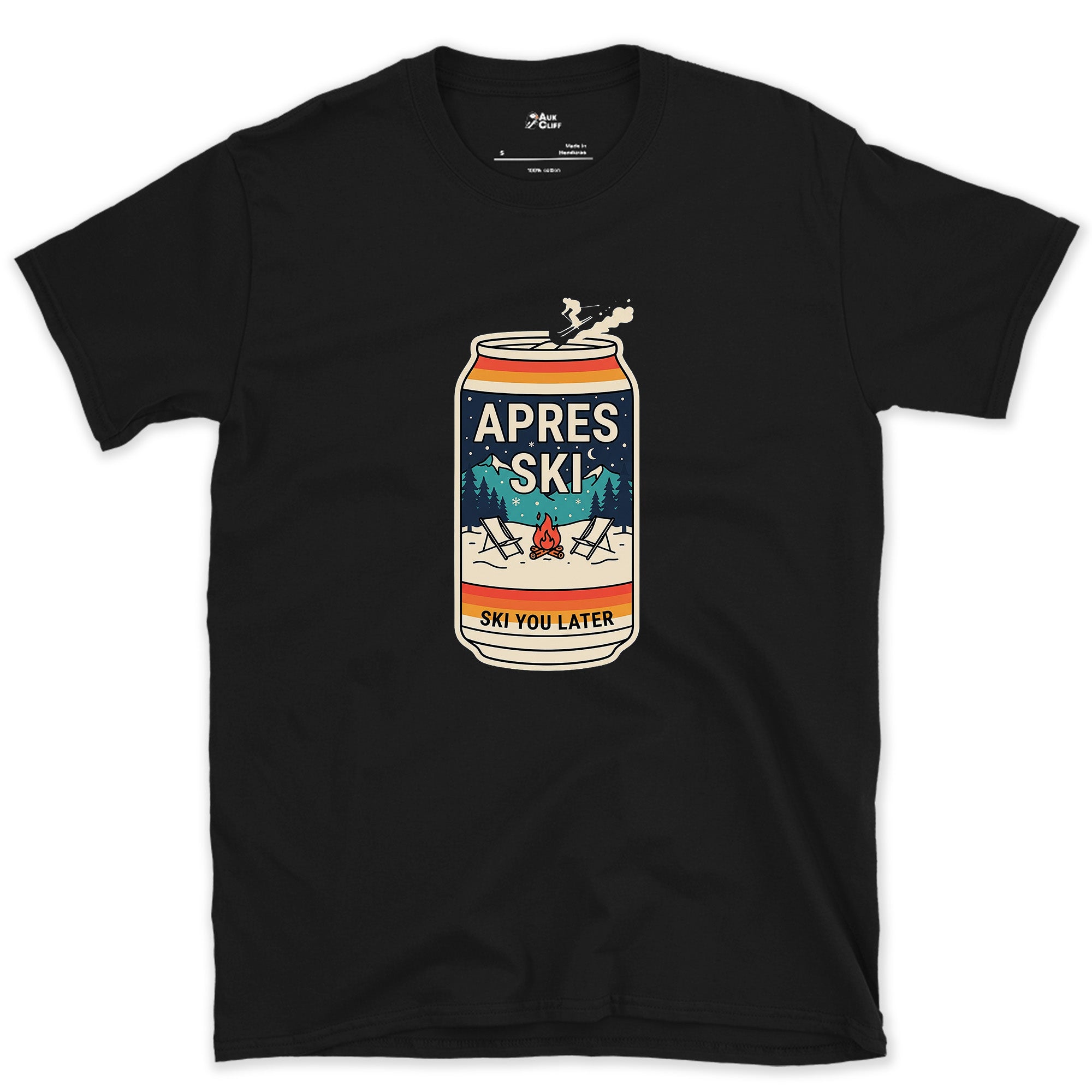 Real Beer Can Art, Ski You Later design on a Black Gildan Softstyle t-shirt