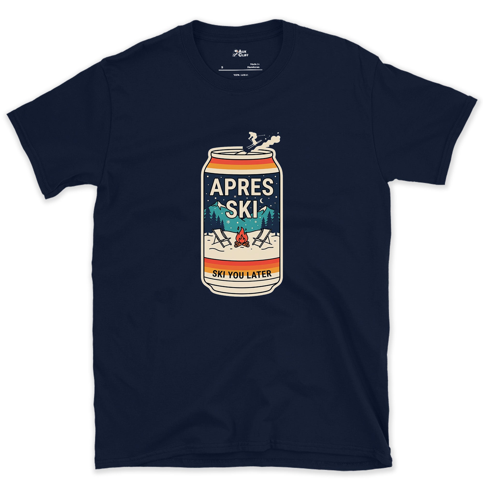 Real Beer Can Art, Ski You Later design on a Navy Gildan Softstyle t-shirt