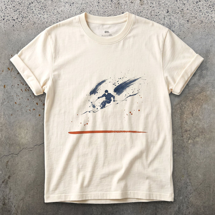 Deep Powder Ski design on a Natural Gildan Softstyle t-shirt