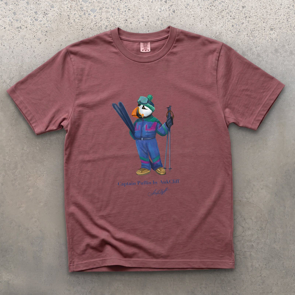 Captain Puffin Retro Ski on a Brick Comfort Colors t-shirt