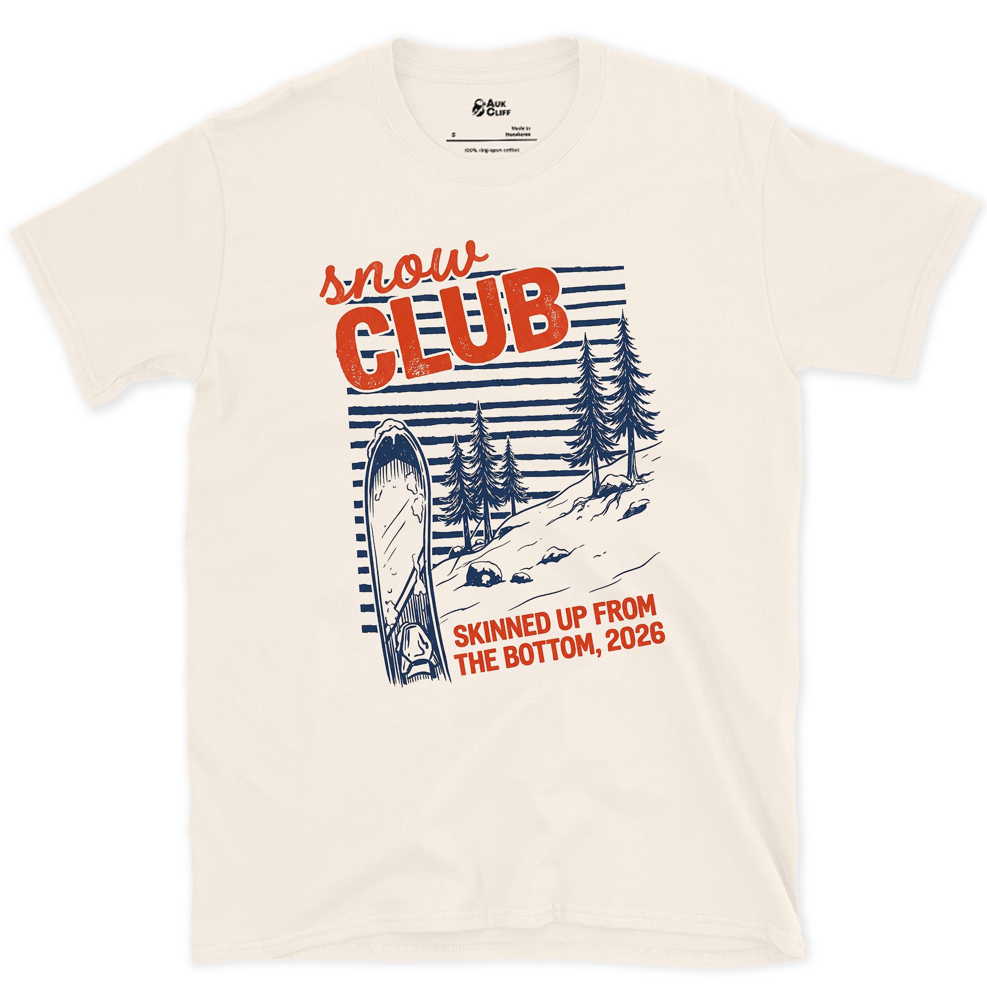Snow Club Splitboarder on the Stripes design on a Natural Gildan Softstyle t-shirt