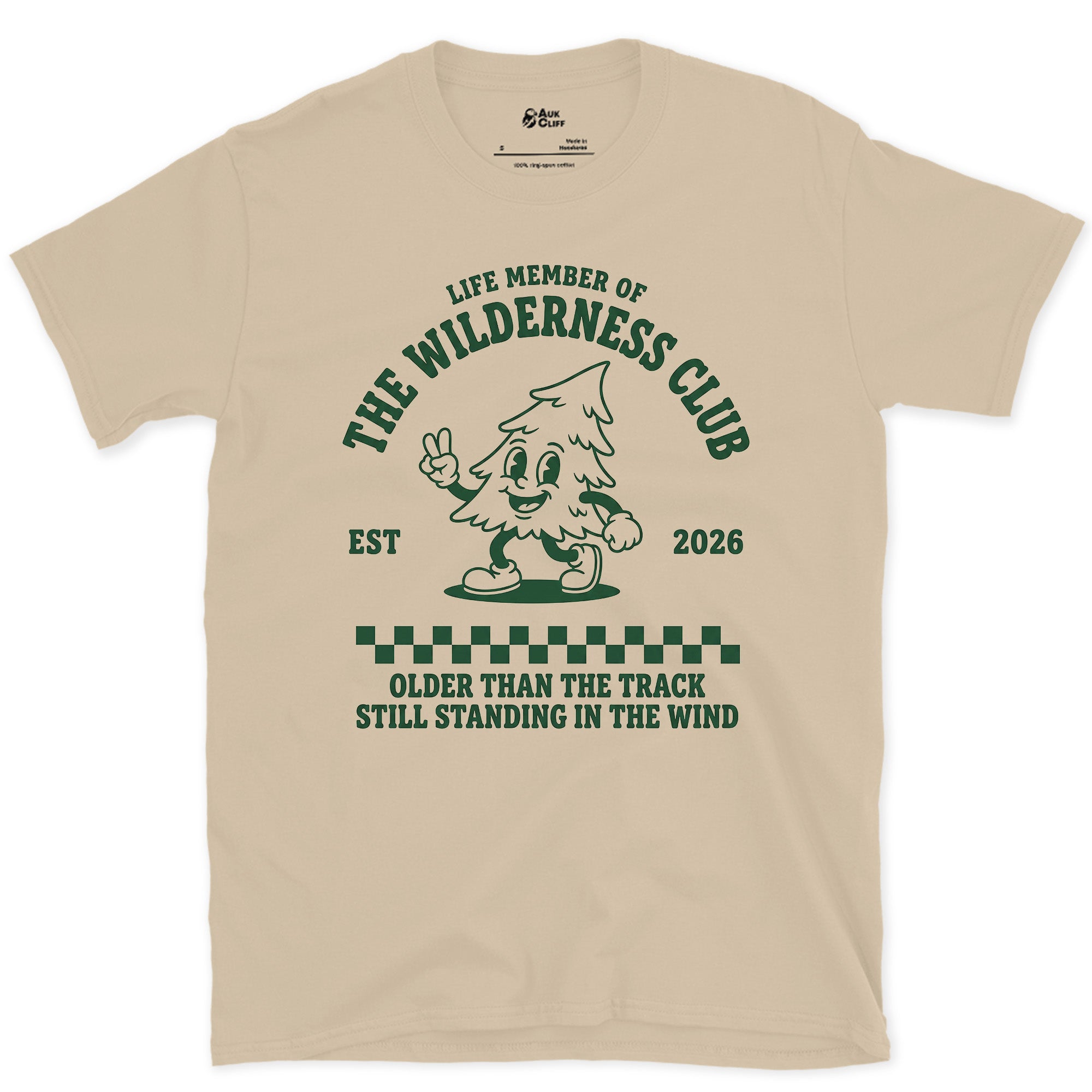 Life Member of the Wilderness Club, Older Than the Track design on a Sand Gildan Softstyle t-shirt