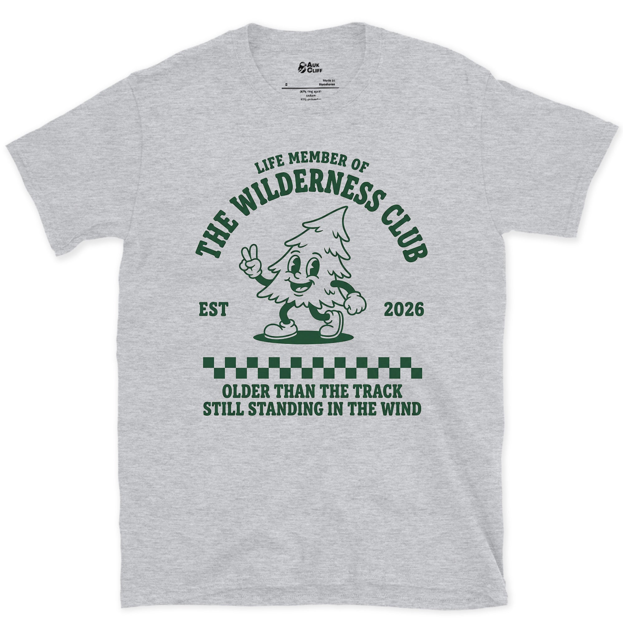 Life Member of the Wilderness Club, Older Than the Track design on a Sport Grey Gildan Softstyle t-shirt