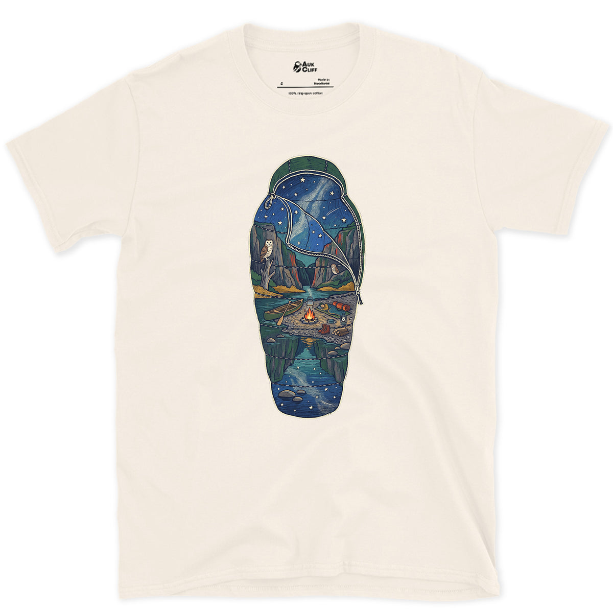 Sleeping Out Under the Stars design on a Natural Gildan Softstyle t-shirt
