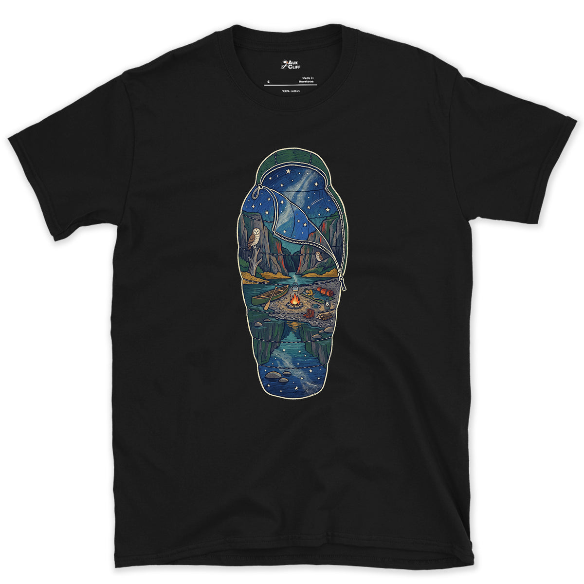 Sleeping Out Under the Stars design on a Black Gildan Softstyle t-shirt