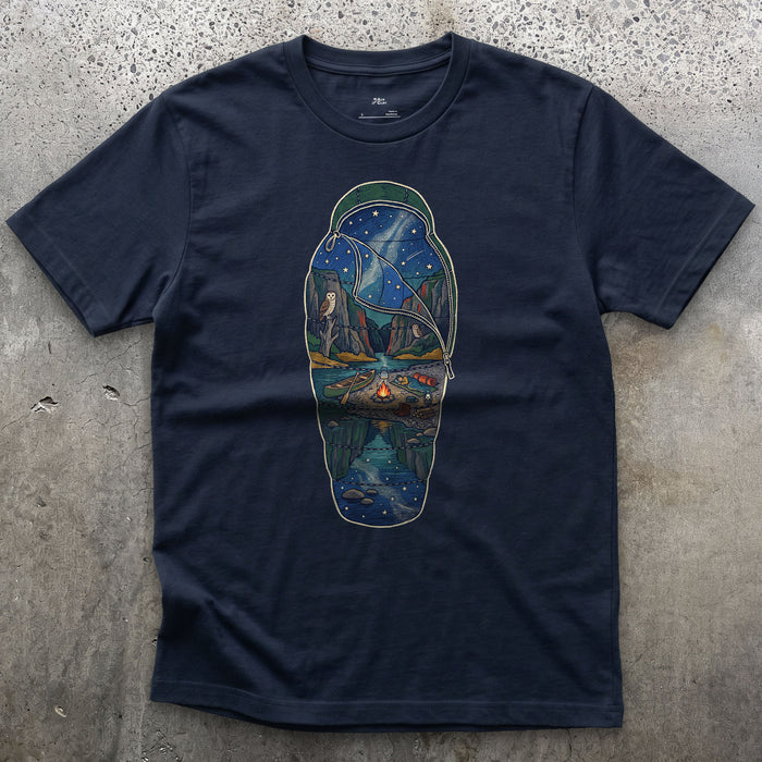 Sleeping Out Under the Stars design on a Navy Gildan Softstyle t-shirt
