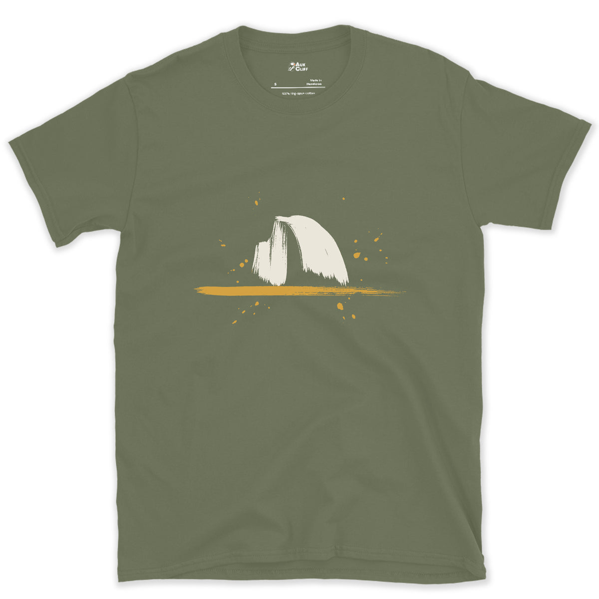 Sliced Clean in Half, Half Dome design on a Military Green Gildan Softstyle t-shirt