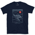 Slow Water, Sea Turtle design on a Navy Gildan Softstyle t-shirt