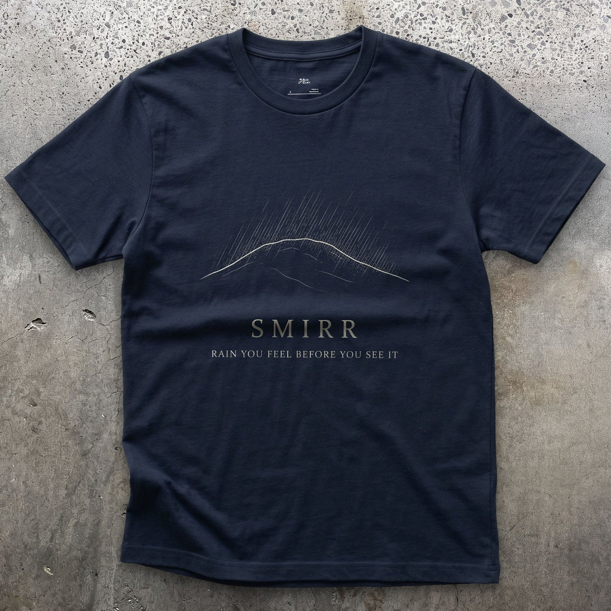 Smirr, Rain You Feel Before You See it design on a Navy Gildan Softstyle t-shirt