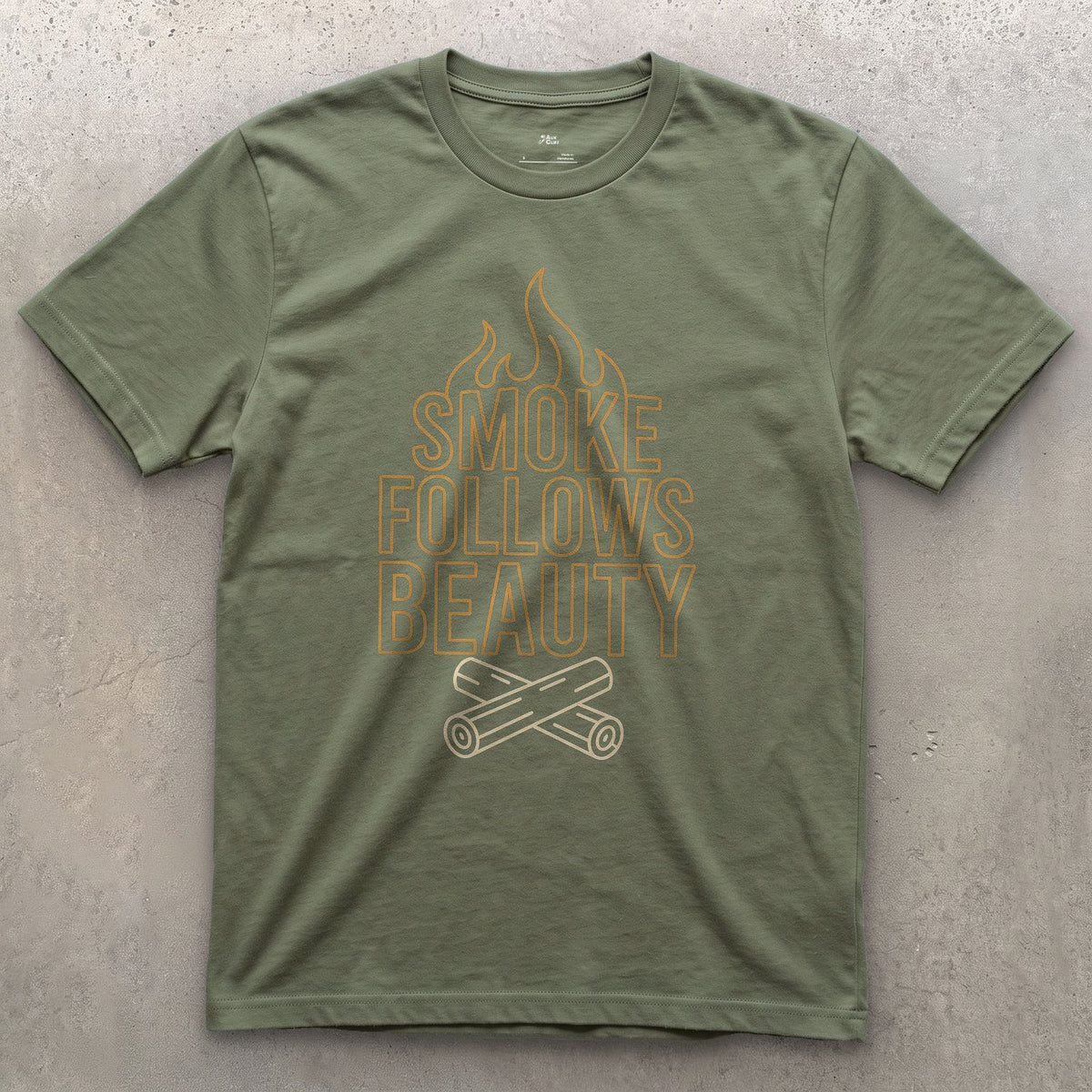 The Smoke Always Finds the Pretty One design on a Military Green Gildan Softstyle t-shirt