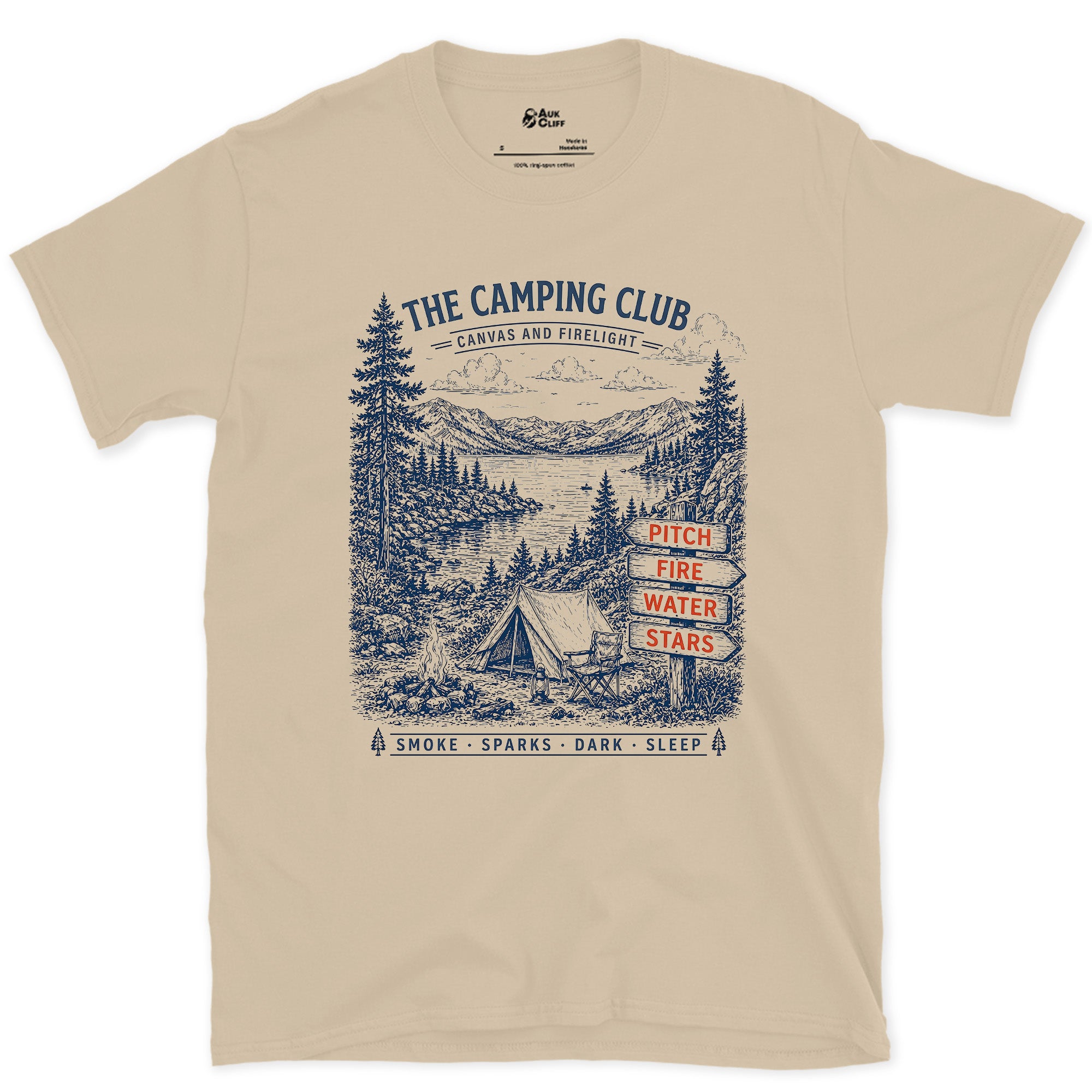 Pitch, Fire, Water, Stars design on a Sand Gildan Softstyle t-shirt