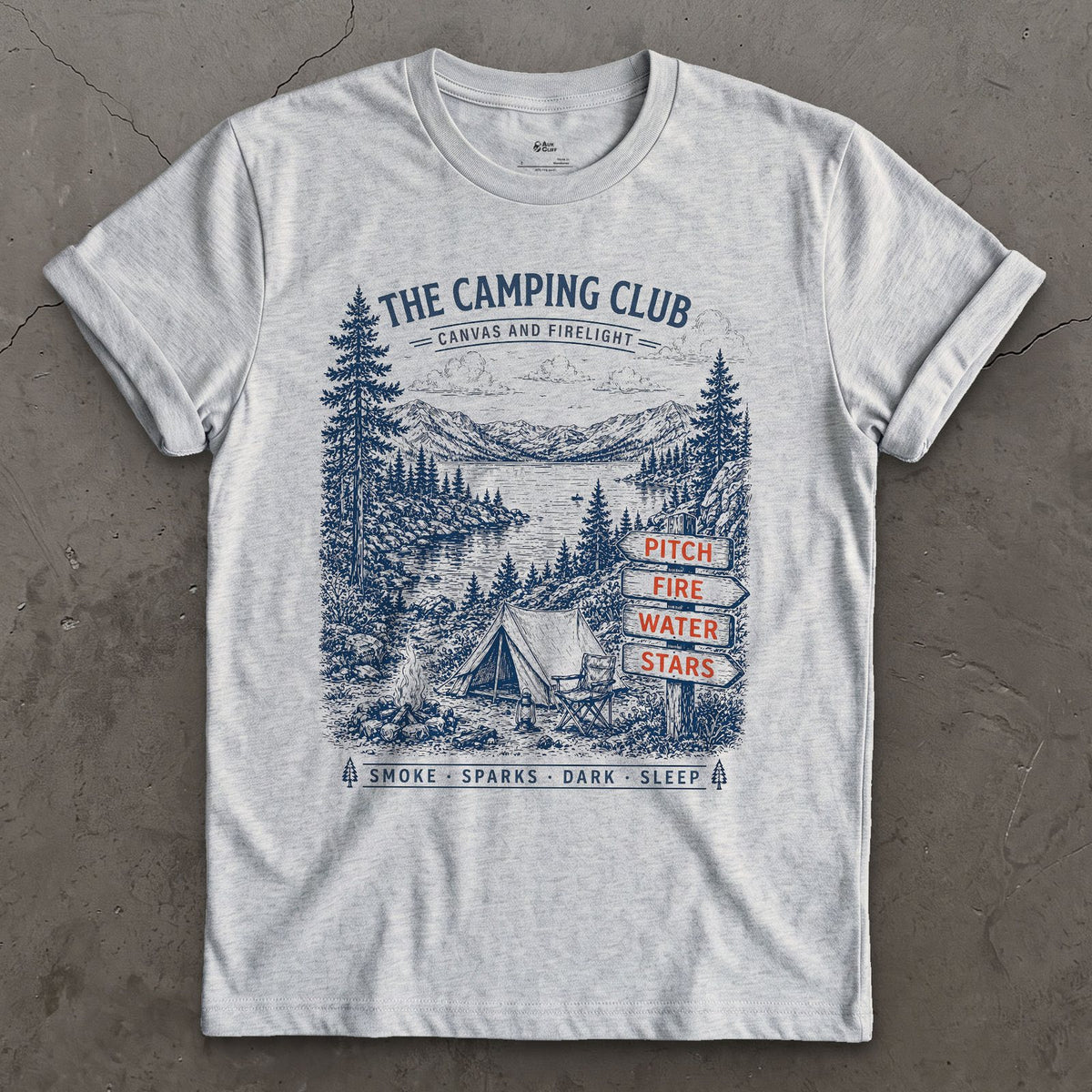 Pitch, Fire, Water, Stars design on a Sport Grey Gildan Softstyle t-shirt