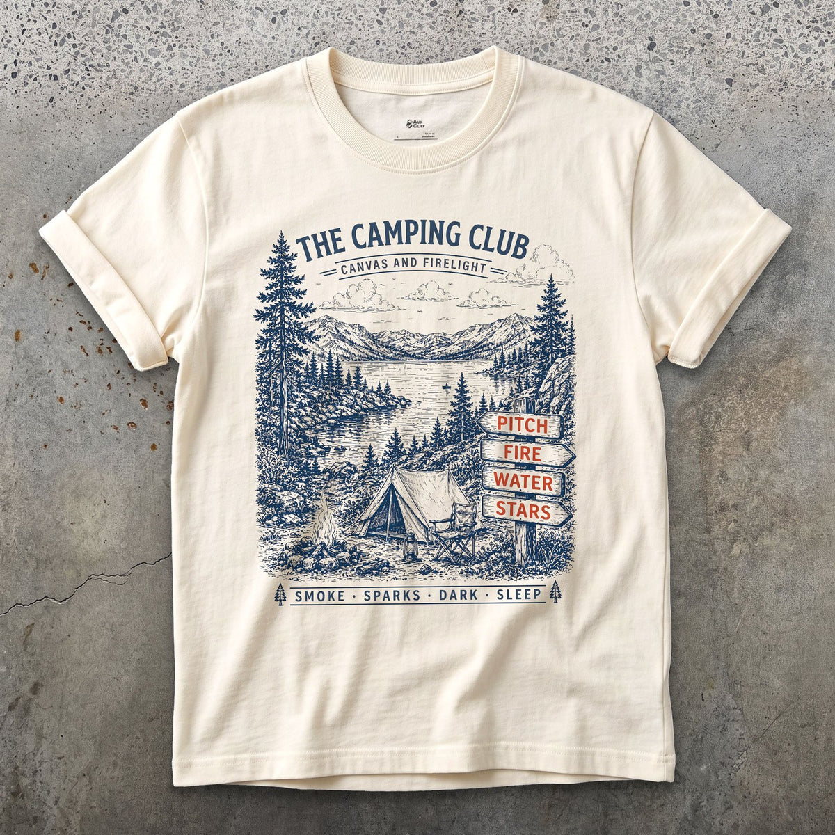 Pitch, Fire, Water, Stars design on a Natural Gildan Softstyle t-shirt